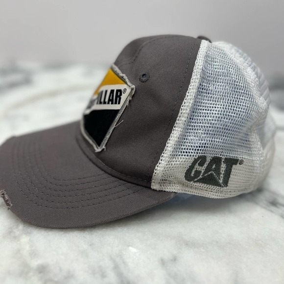 Caterpillar Equipment Worn Looking Vintage Snapback White Mesh Cap/Hat - Picture 4 of 9
